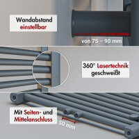 Handtuchheizkörper Badheizkörper ALPIYA Anthrazit Mittelanschluss inkl. Thermostat Gerade 40 cm 180 cm