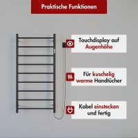 Handtuchwärmer elektrisch PLUG-AND-HEAT mit runden Rohren Schwarz