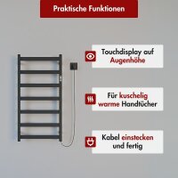 Handtuchwärmer elektrisch PLUG-AND-HEAT kompakt mit eckigen Rohren Schwarz