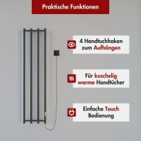 Handtuchwärmer elektrisch PLUG-AND-HEAT Schwarz mit Handtuchhaltern 35 x 140 cm