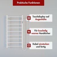 Handtuchwärmer elektrisch PLUG-AND-HEAT mit runden Rohren Weiß