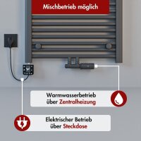 Handtuchheizkörper Mischbetrieb Badheizkörper ALPIYA Anthrazit Mittelanschluss inkl. Heizstab und Thermostatventil 40 cm 180 cm